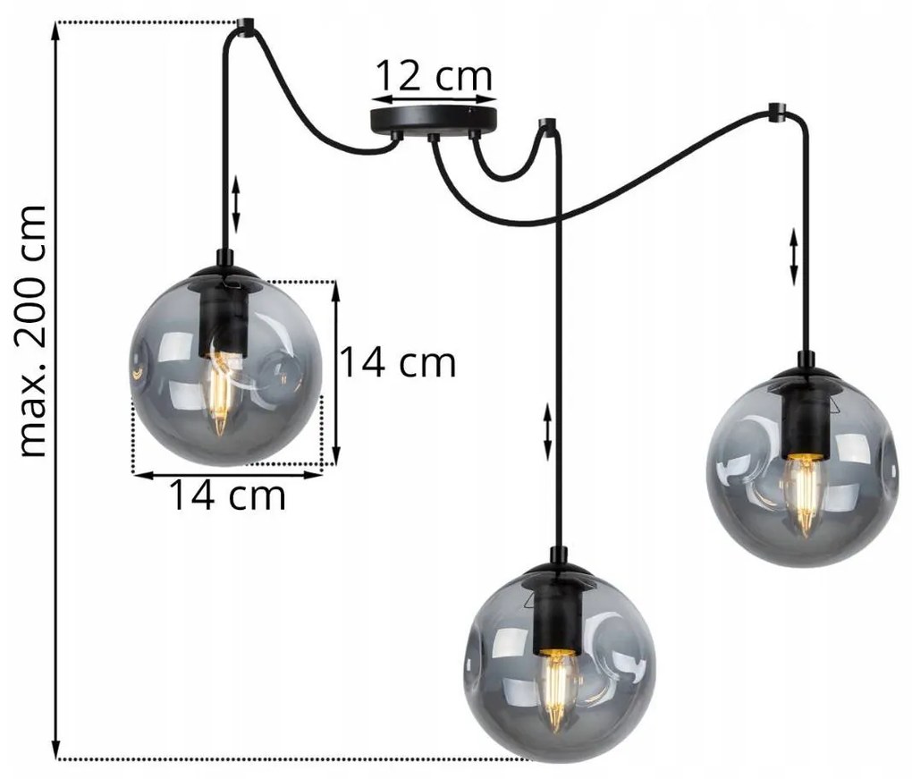 Závesné svietidlo Monako Spider, 3x transparentné sklenené tienidlo