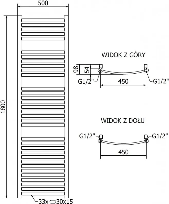 Mexen Helios, elektrické vykurovacie teleso 1800 x 500 mm, 900 W, zlatá lesklá, W103-1800-500-2900-50