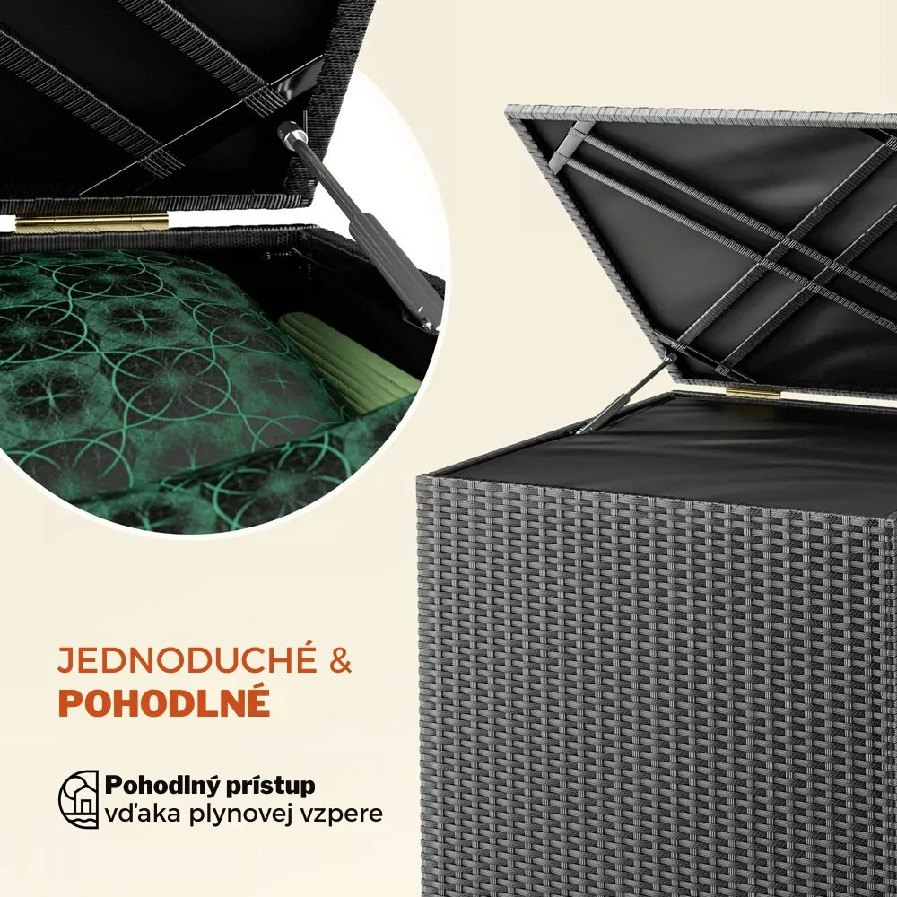 Polyratanový úložný box RICCO, 318L, 75x75x70cm, čierna Casaria