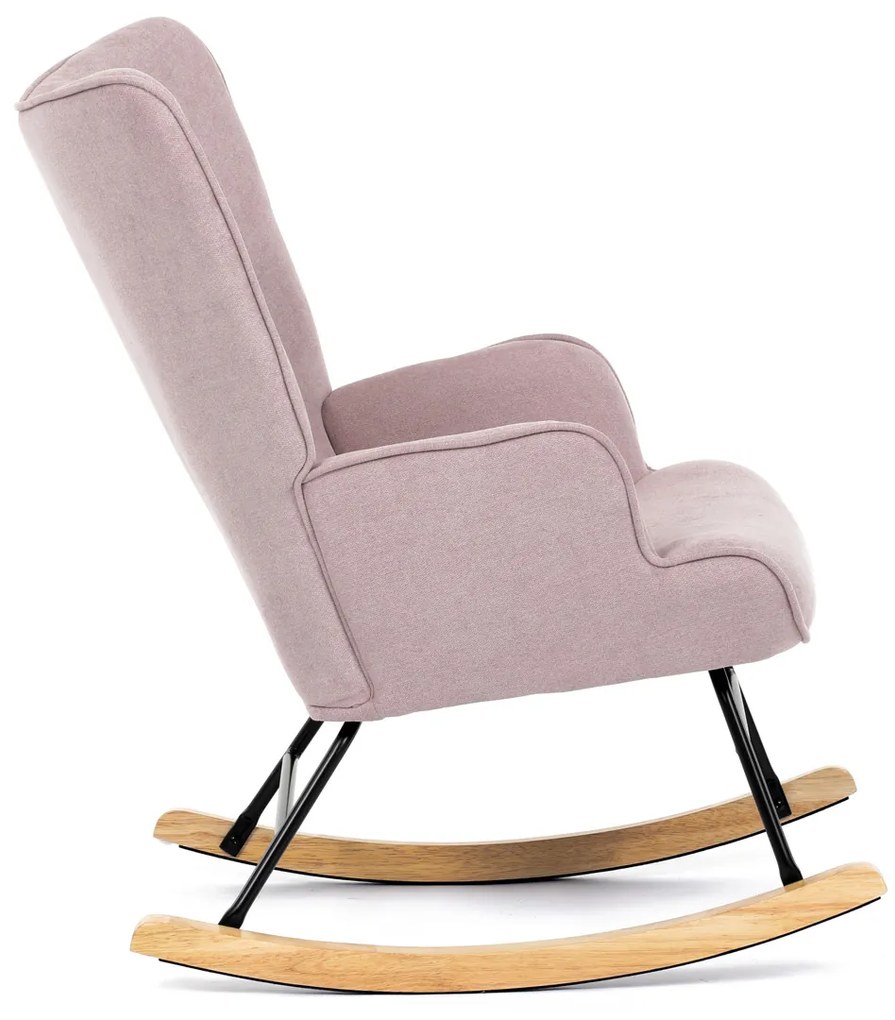 Autronic - Křeslo houpací, potah růžová látka, dřevěné nohy, masiv kaučukovník - AK-371 PINK2