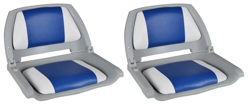 Lodné sedadlá 2 ks sklopné s operadlom a modro-bielym vankúšom 41x51x48 cm