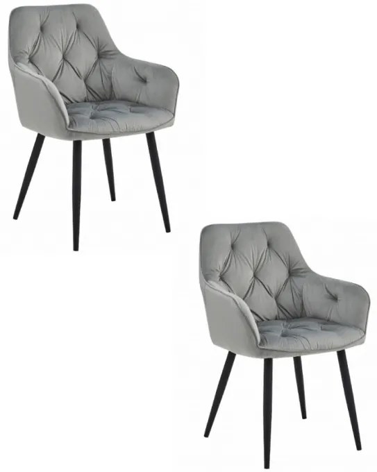Set dvoch jedálenských otočných stoličiek JORK360 zamatové, strieborné / sivé (čierne nohy) 2 ks