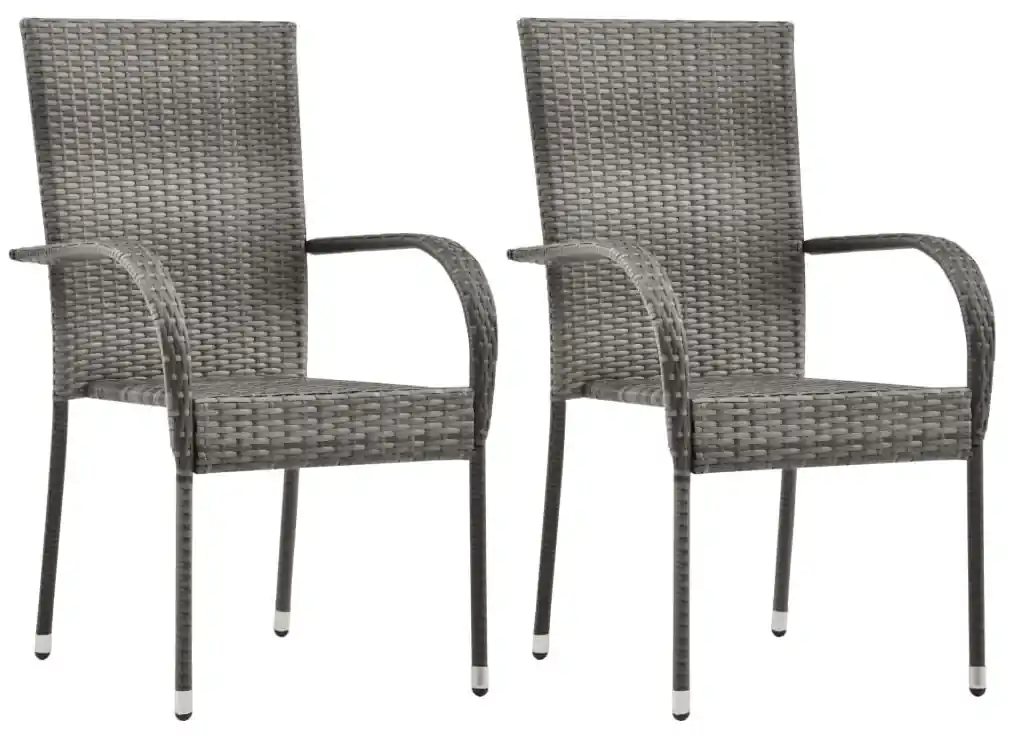 vidaXL Stohovateľné vonkajšie stoličky 2 ks, sivé, polyratan | BIANO
