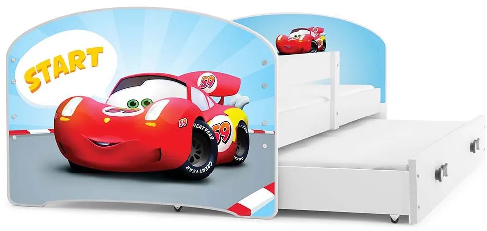 Detská obrázková posteľ s prístelkou LUKI 2 | biela Obrázok: Auto