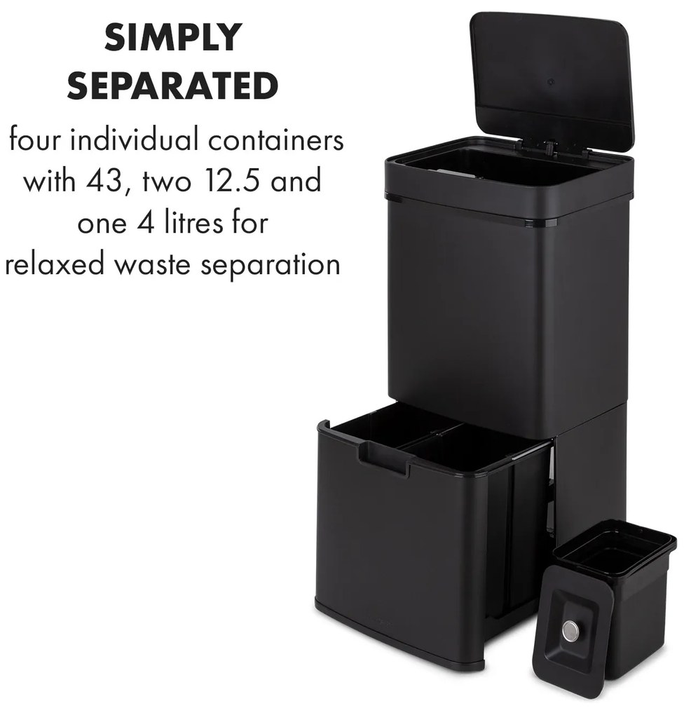 Klarstein Royal Trash Matte Black, odpadkový kôš so senzorom, 72 l, ušľachtilá oceľ, matná čierna