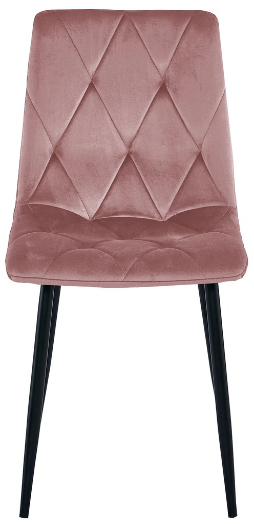 Ružová zamatová jedálenská stolička LIBRA s čiernymi nohami