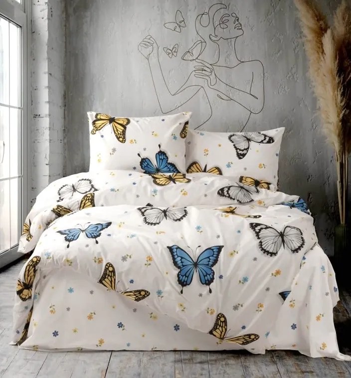 Obliečky bavlnené Motýle farebné 200x140cm+90x70cm TiaHome