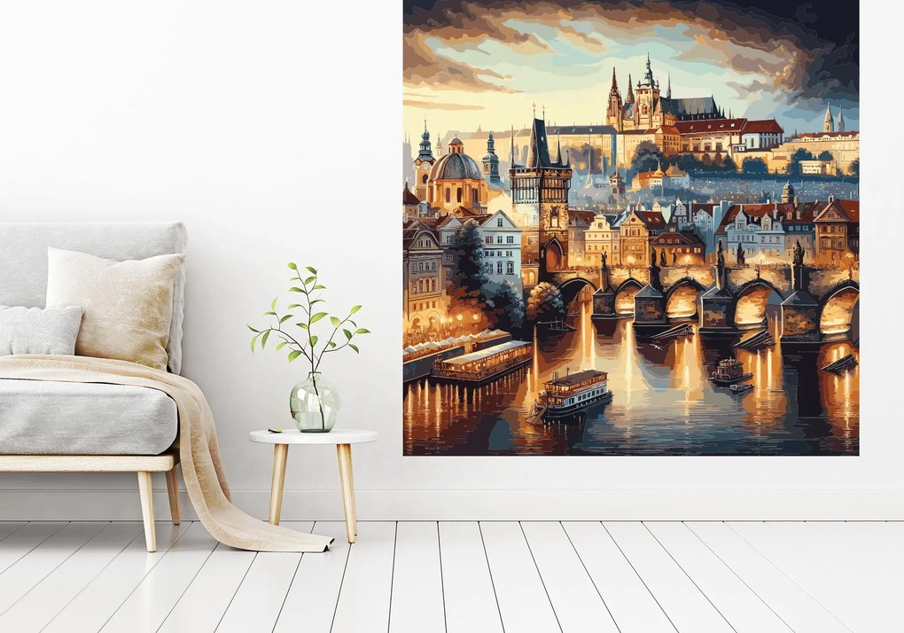 Praha maľba textilní prelepiteľná nálepka na stenu šírka 45 cm