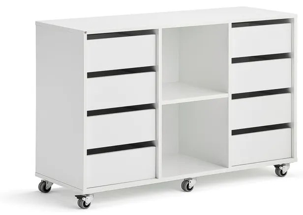 Študentská úložná skrinka CASPER, 8 zásuviek, 2 priehradky, biela