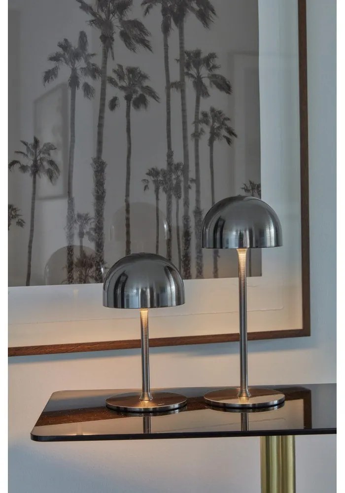 LED stolová lampa na diaľkové ovládanie v striebornej farbe s kovovým tienidlom (výška 30 cm) Tim – Sirius