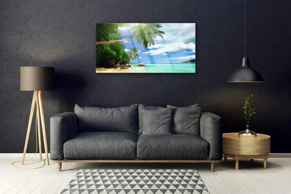 Skleneny obraz Palma pláž more krajina 140x70 cm