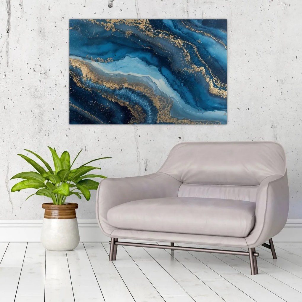 Obraz - Modrá mramorová abstrakcia (90x60 cm)