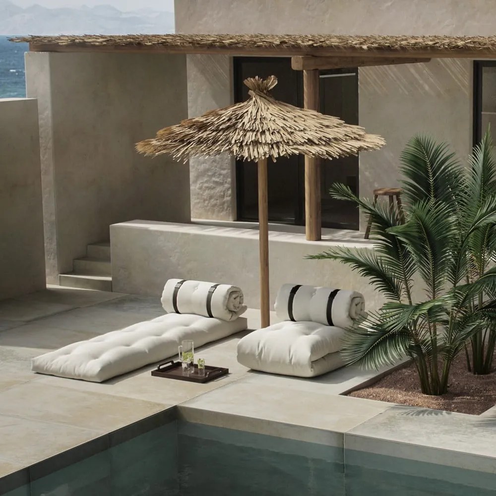 Béžové rozkladacie kreslo vhodné do exteriéru Karup Design Design OUT™ Buckle Up Beige