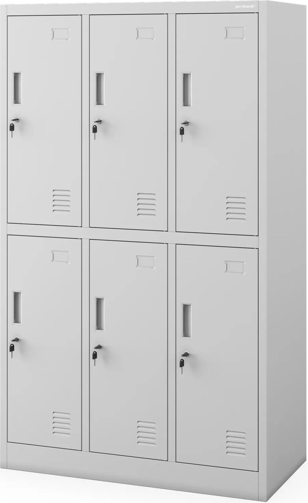 Školská BHP šatníková skriňa IGOREK, 6-dverová, 900 x 1500 x 450 mm, sivá
