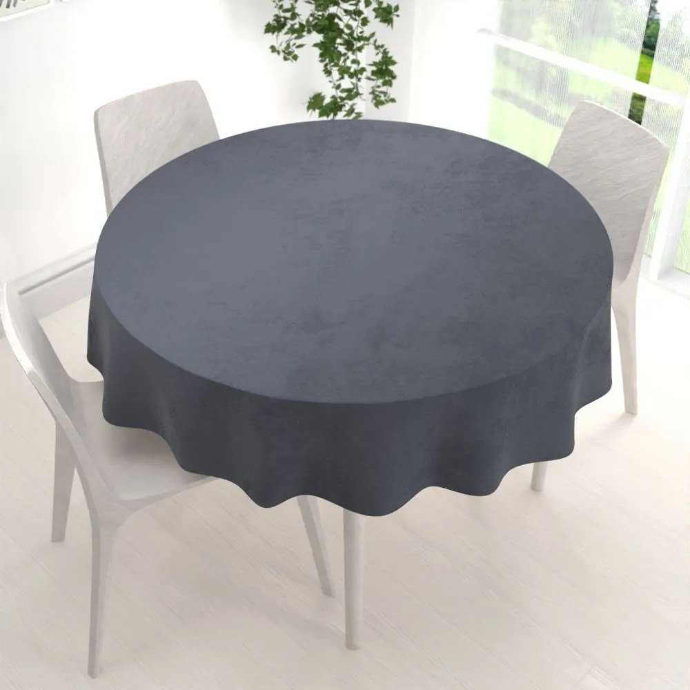 Biante Veľký zamatový okrúhly obrus Velvet Premium SVP-004 Antracitovo sivý Ø 220 cm