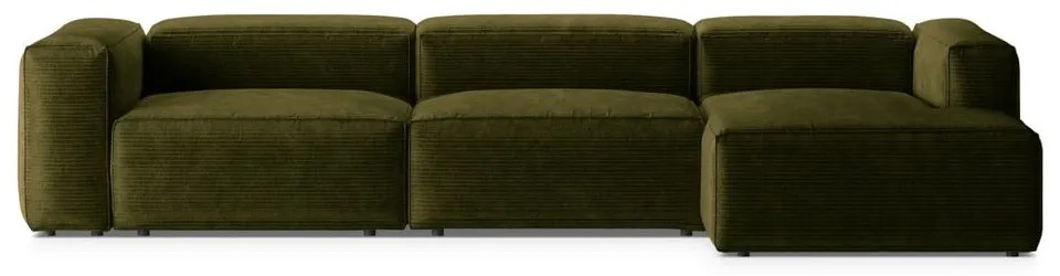 Zelená menčestrová rohová pohovka (pravý roh/s leňoškou) Bergamo – Cosmopolitan Design