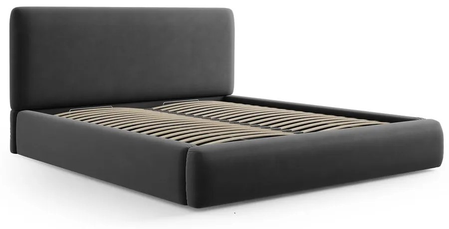 Tmavosivá čalúnená dvojlôžková posteľ s úložným priestorom s roštom 180x200 cm Colonel – Cosmopolitan Design