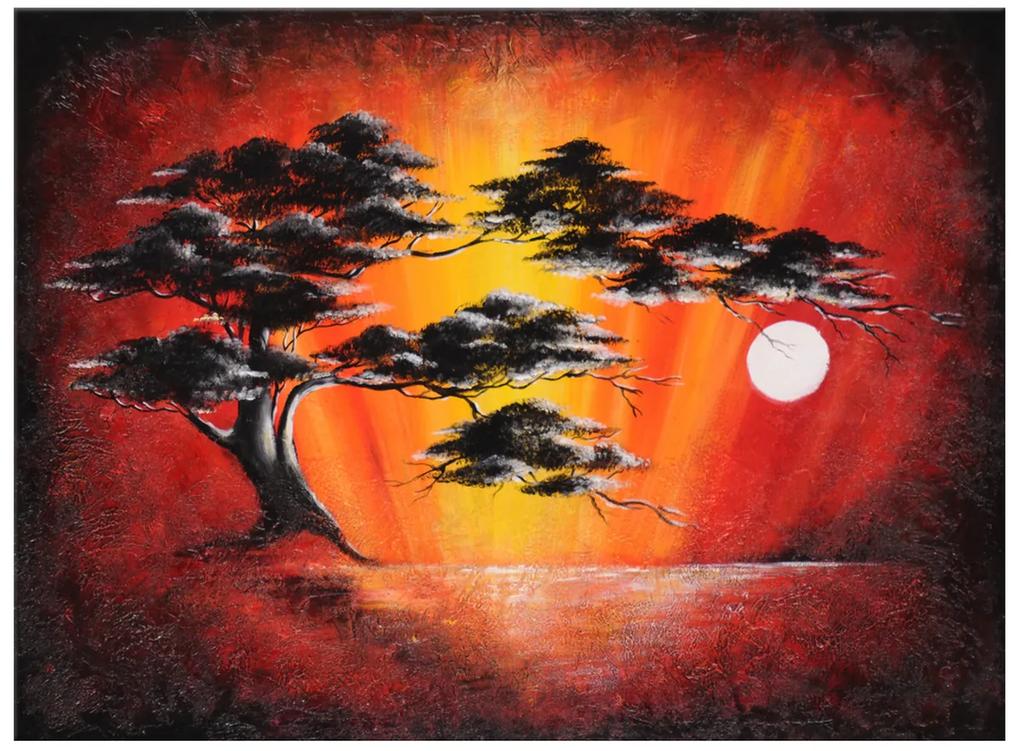 Gario Ručne maľovaný obraz Masívny strom pri západe slnka Rozmery: 120 x 80 cm