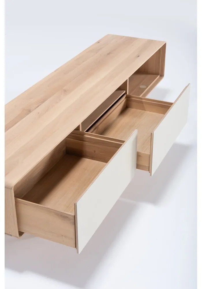 TV stolík z dubového dreva v bielo-prírodnej farbe 200x48 cm Fina – Gazzda