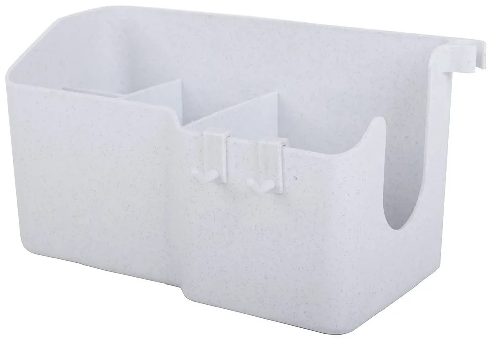 VERK GROUP Nástenný držiak na fén s organizérom s 3 priehradkami a háčikmi, biely