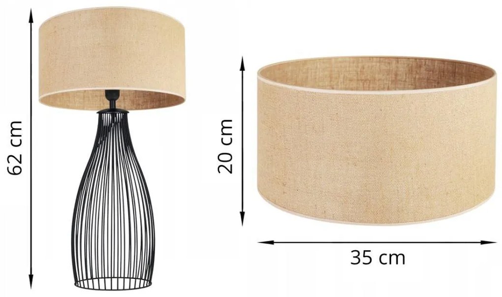 Stolná lampa Juta, 1x jutové tienidlo, (výber z 3 farieb konštrukcie), u