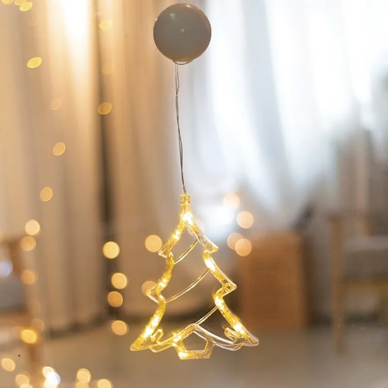 ACA Lighting LED vianočné stromček do okna, teplá biela farba, IP20, 3xAAA, prísavka