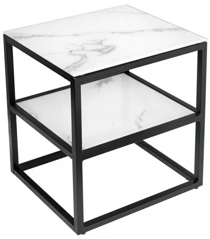 Príručný stolík Elegance 45cm mramorový vzhľad biely, čierny rám