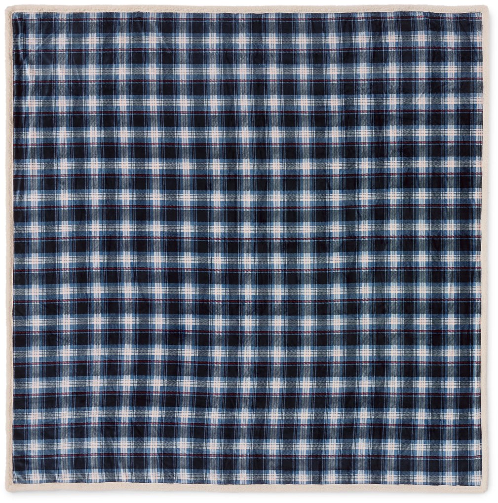 Plyšová károvaná obojstranná deka, modrá