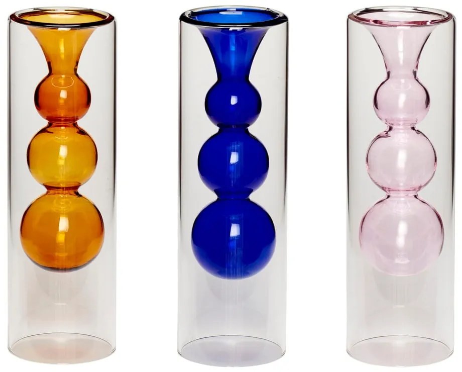 Súprava 3 sklenených váz Hübsch Colors, výška 23 cm