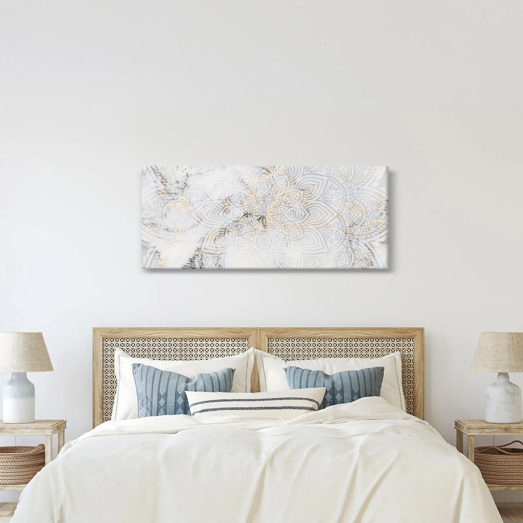 Obraz bielej mandaly (120x50 cm)