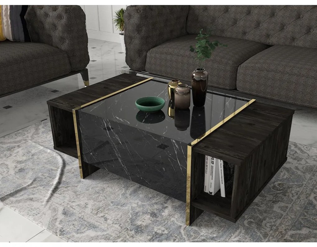 Asir Konferenčný stolík VEYRON 37,3x103,8 cm čierna/zlatá AS0509