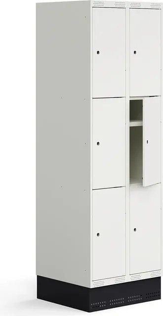 Šatňová skrinka ROZ, 2 sekcie, 6 dverí, so soklom, 1890x600x550 mm, biela