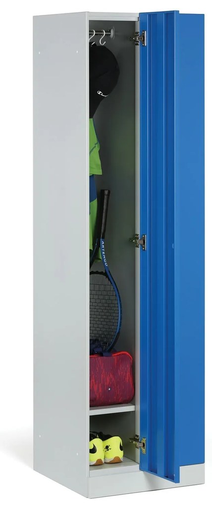 Kovová šatníková skrinka S1 zúžená, 2 oddiely, 1850 x 500 x 500 mm, zámok s čítačkou RFID kariet, modré dvere