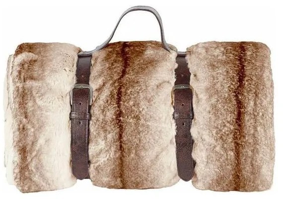 Hnedý pléd s koženým popruhom Tiseco Home Studio Wolf, 130 x 180 cm