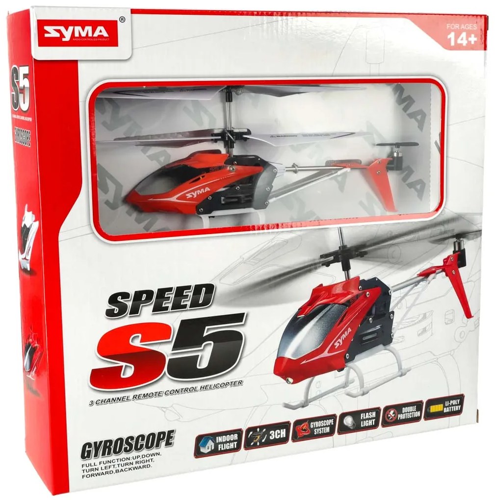KIK Syma S5 RC diaľkovo ovládaný vrtuľník 3CH červený — gyroskop, pre začiatočníkov