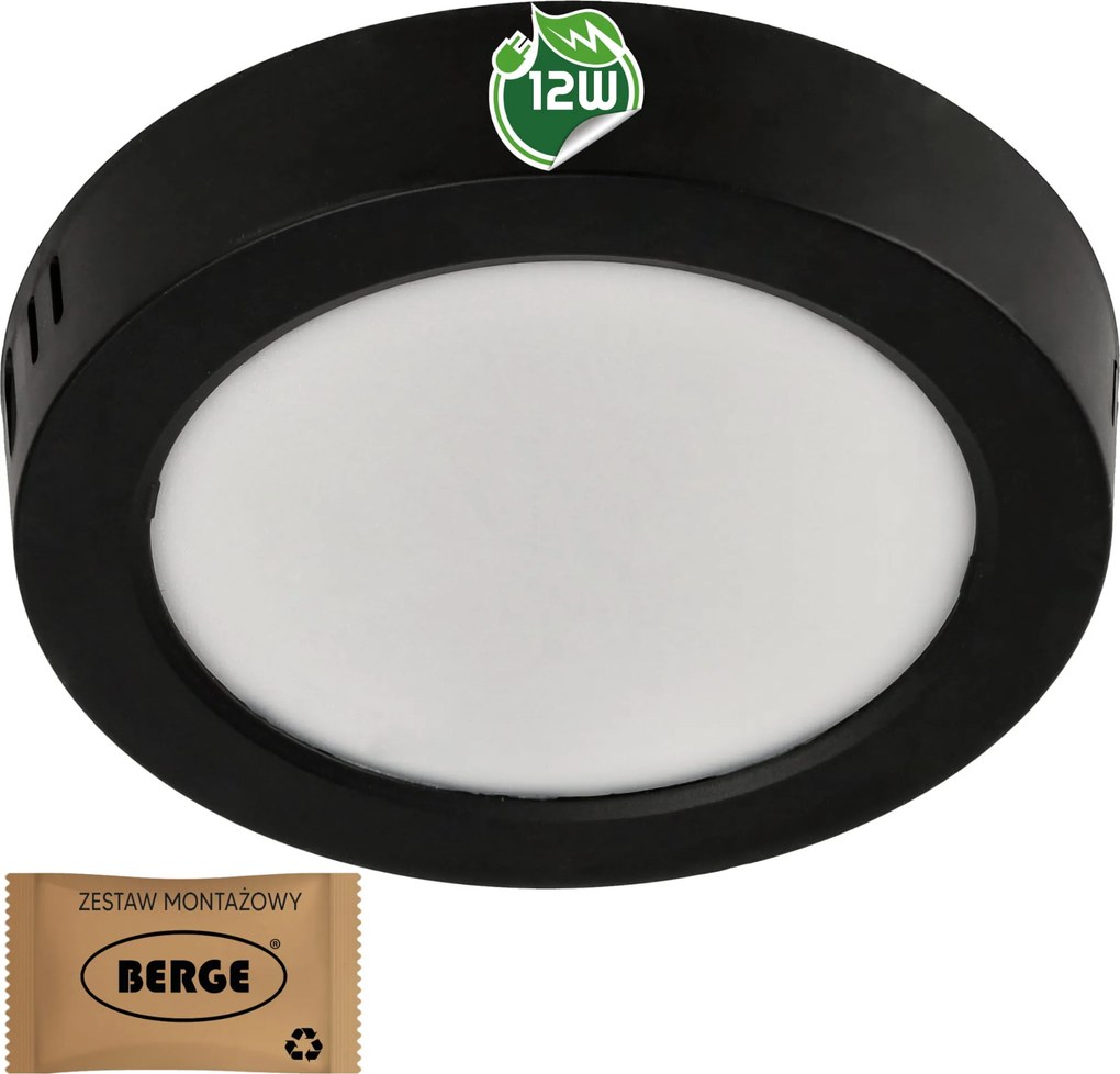 BERGE Okrúhly LED panel prisadený - čierny - 12W - PC - neutrálna biela