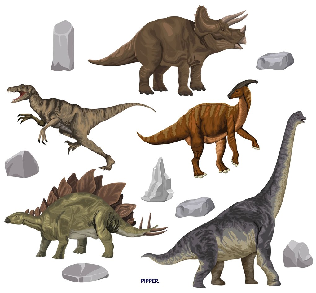 PIPPER. Textilná nálepka na stenu "Dinosaury"