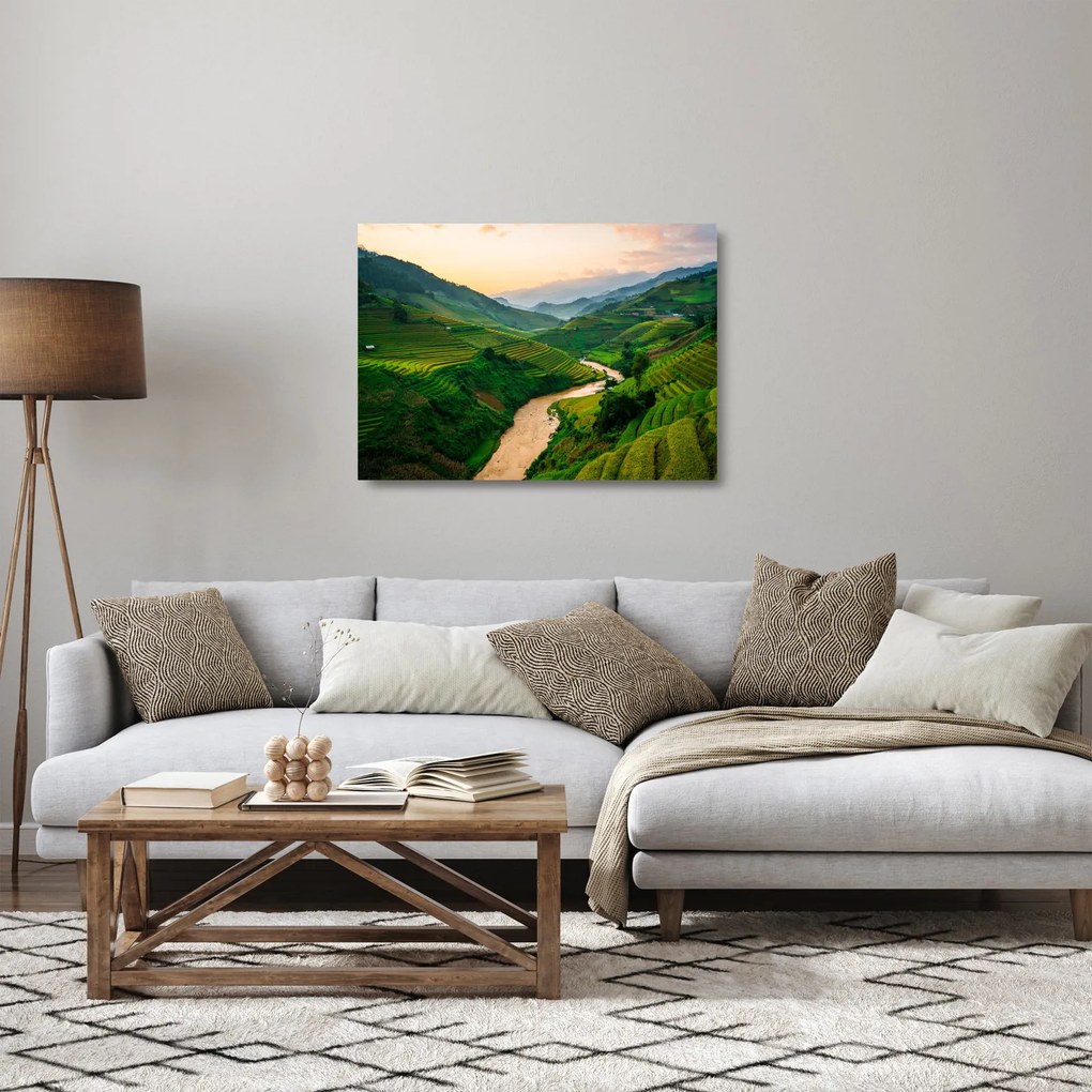 Sklenený obraz - Ryžové terasy II. (70x50 cm)