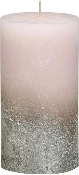 Sviečka Rustik valec strieborno-ružová 130 x 68 mm