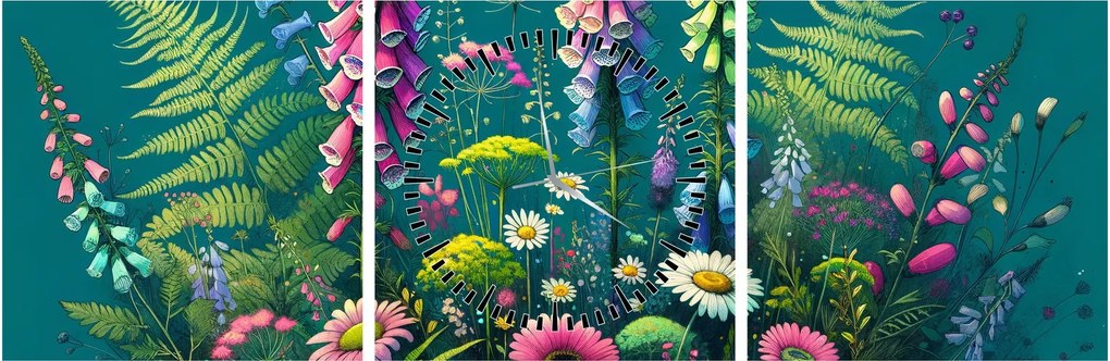 Obraz - Lúčne kvety (s hodinami) (90x30 cm)