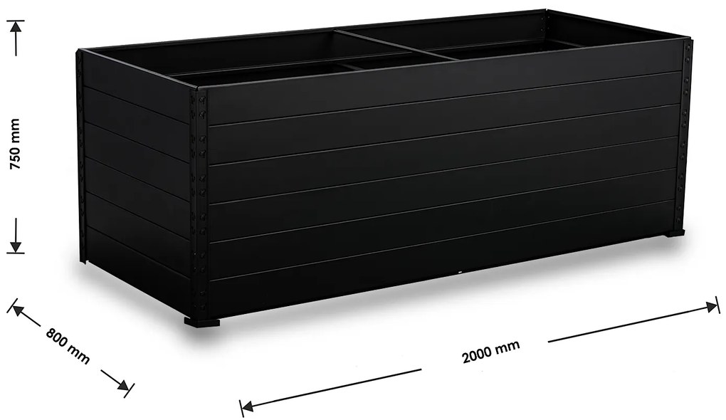 Trestles Zvýšená kovová posteľ Jumbo - čierna