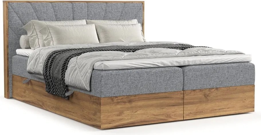 Boxspring posteľ s úložným priestorom v sivo-prírodnej farbe 200x200 cm Asahi – Maison de Rêve
