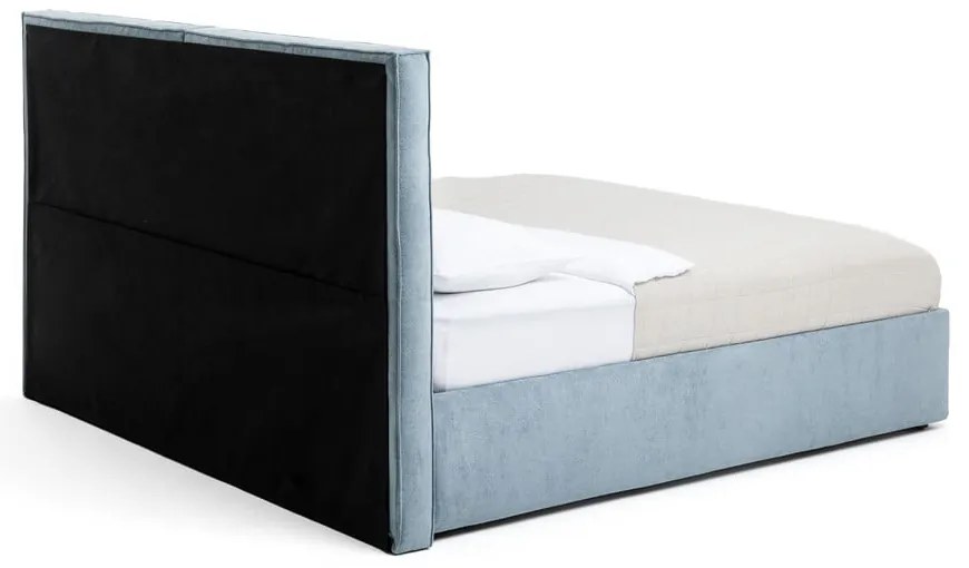 Modrá čalúnená dvojlôžková posteľ s úložným priestorom s roštom 160x200 cm Thessa Bold Line – Bonami Selection