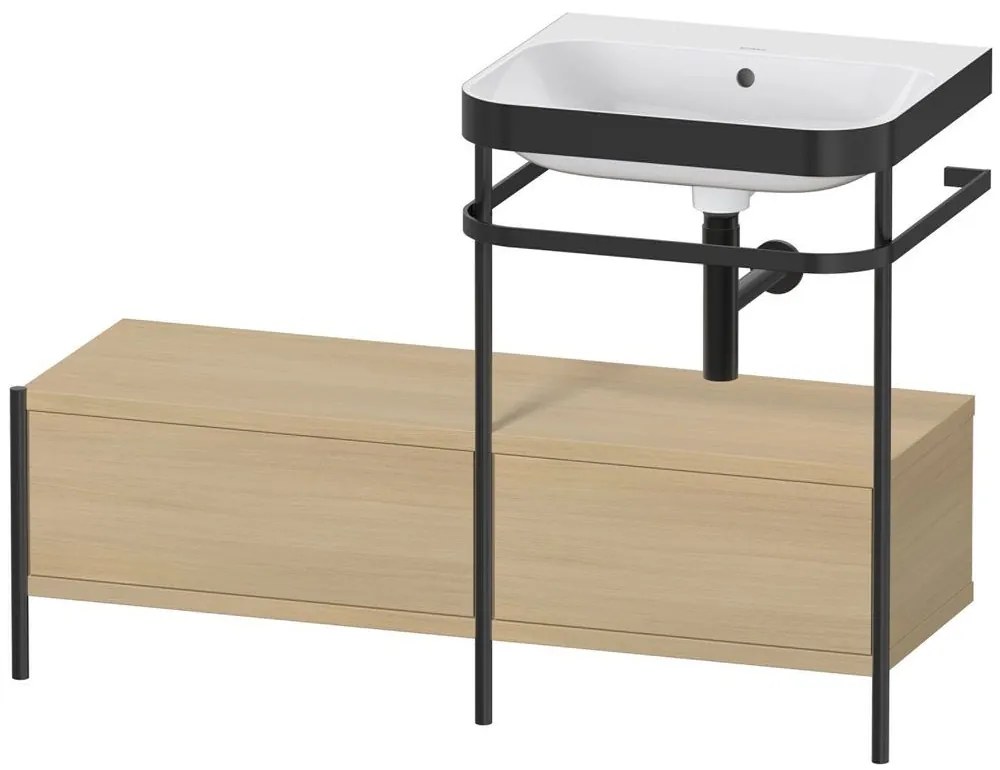 DURAVIT Happy D.2 Plus c-bonded kovový stojací podstavec (nástavec vľavo) s nábytkovým umývadlom bez otvoru, 2 zásuvky, 1200 x 490 x 850 mm, čierna/dub Mediterrane, HP4755N7171