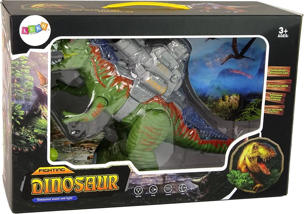 LEAN Toys Dinosaurus s katapultom Strieľa zelenou farbou