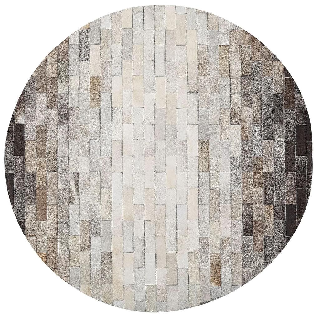 Okrúhly kožený koberec ⌀ 140 cm hnedá/béžová DUTLAR Beliani