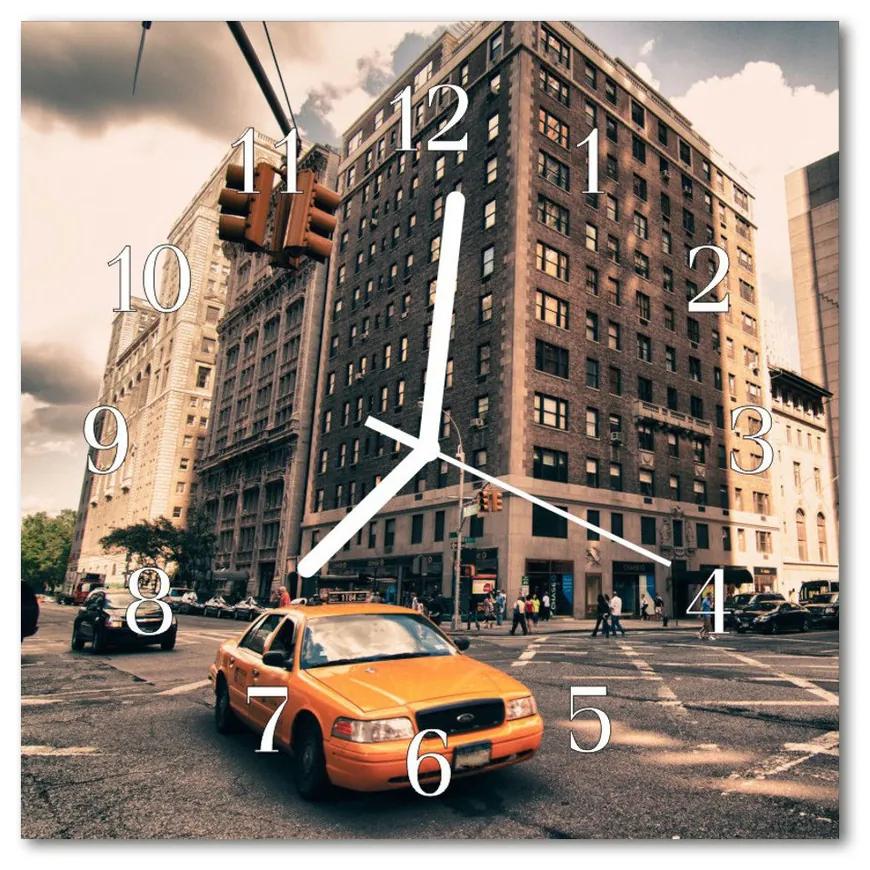 Nástenné sklenené hodiny Taxi 30x30 cm