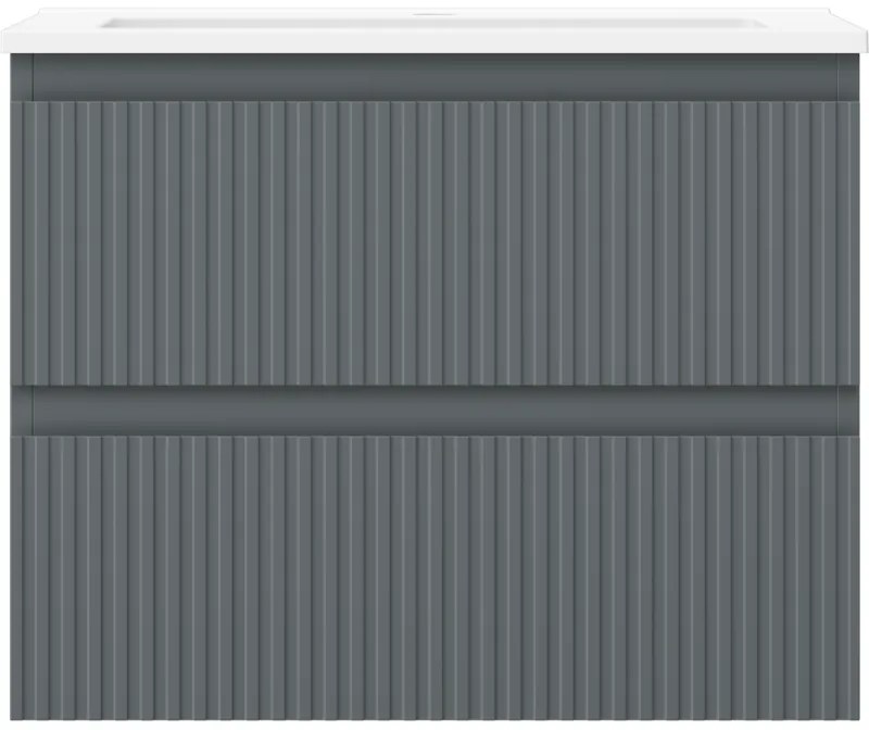 Mexen Rivel, kúpeľňová skrinka 60 cm s umývadlom Otis, 2 zásuvky, drážkovaná, grafitová matná/biela matná, 91A20-06047-2-BFF66-W18M0