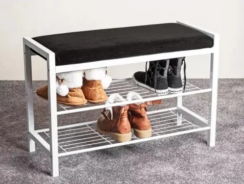 Predsieňová lavica s priehradkou na topánky Enya, biela/čierny sedák%