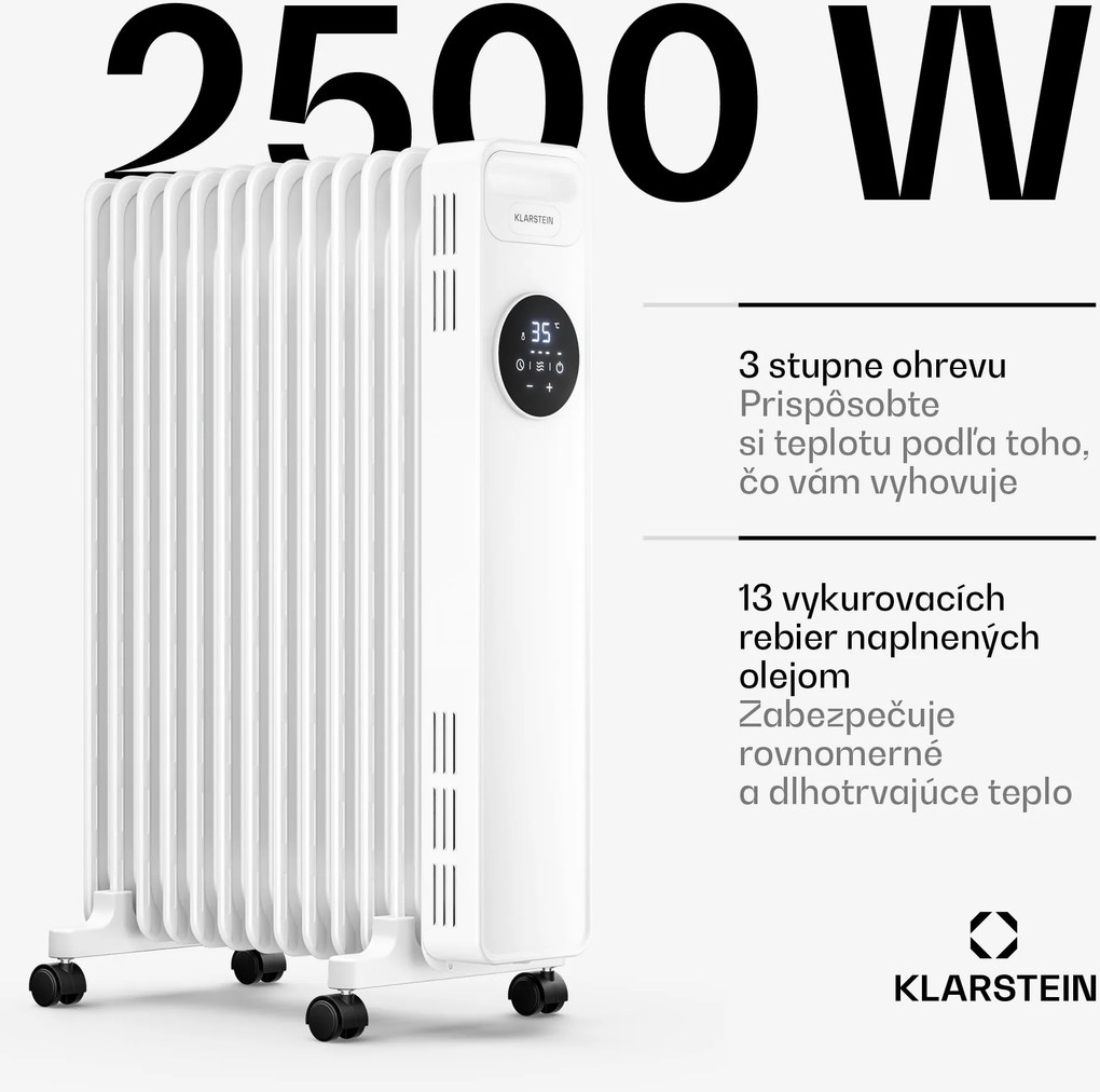 Klarstein Thermaxx olejový radiátor | 2500 W | 25 m² | 3 režimy | 7 až 35 °C | 44 cm x 64 cm